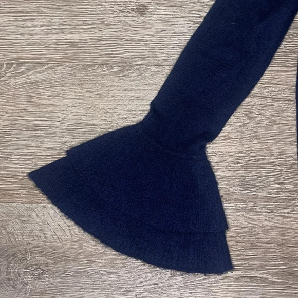 J. Crew Ruffle Sleeve CASHMERE Sweater Navy Blue Bell - xs - Picture 3 of 6